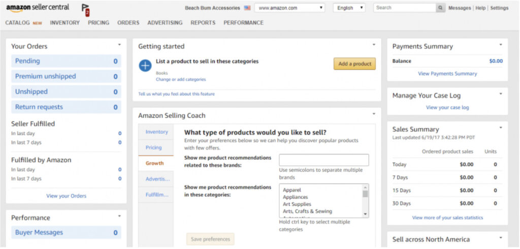Amazon seller homepage 